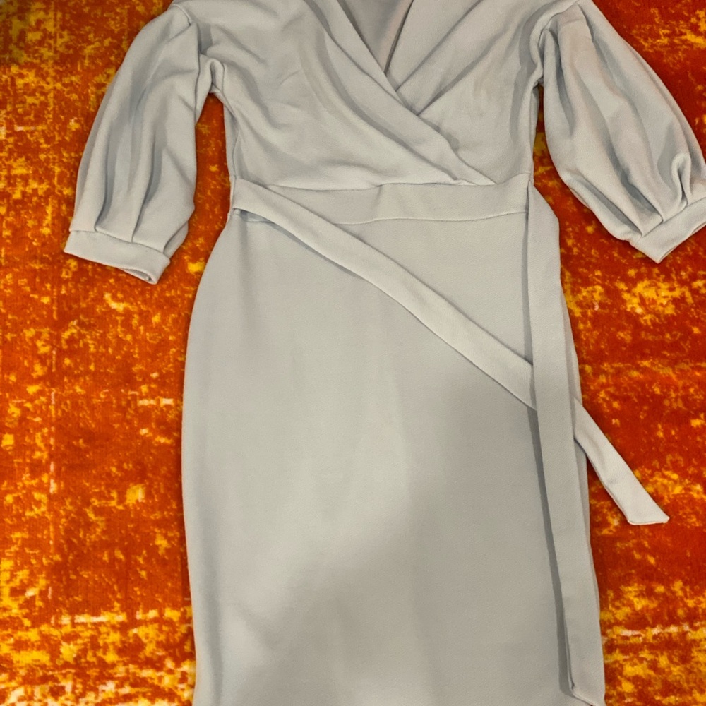 Boohoo Light Gray Long Sleeve Wrap Dress
